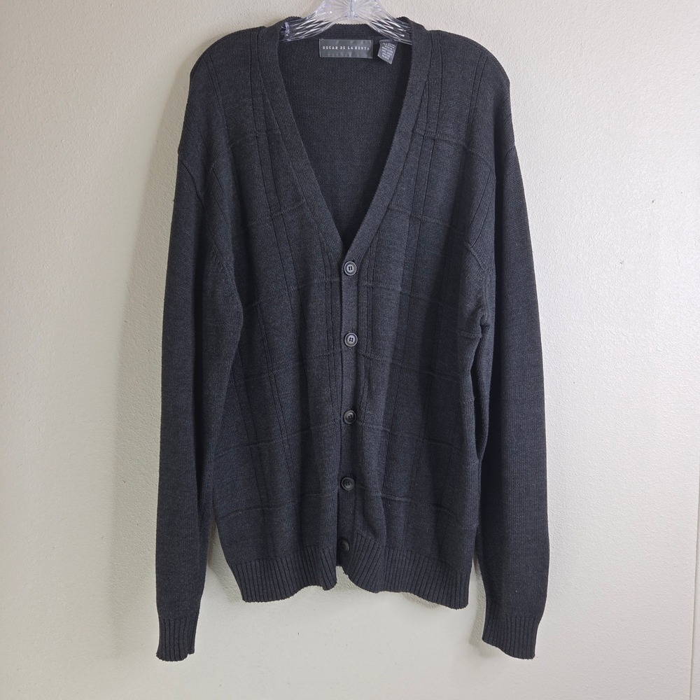 Oscar de la Renta Cardigan Sweater XL Mens Charcoal‎ Gray Academia Preppy